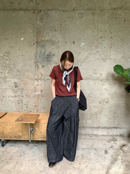 // 休閒軟軟牛仔布口袋工裝褲