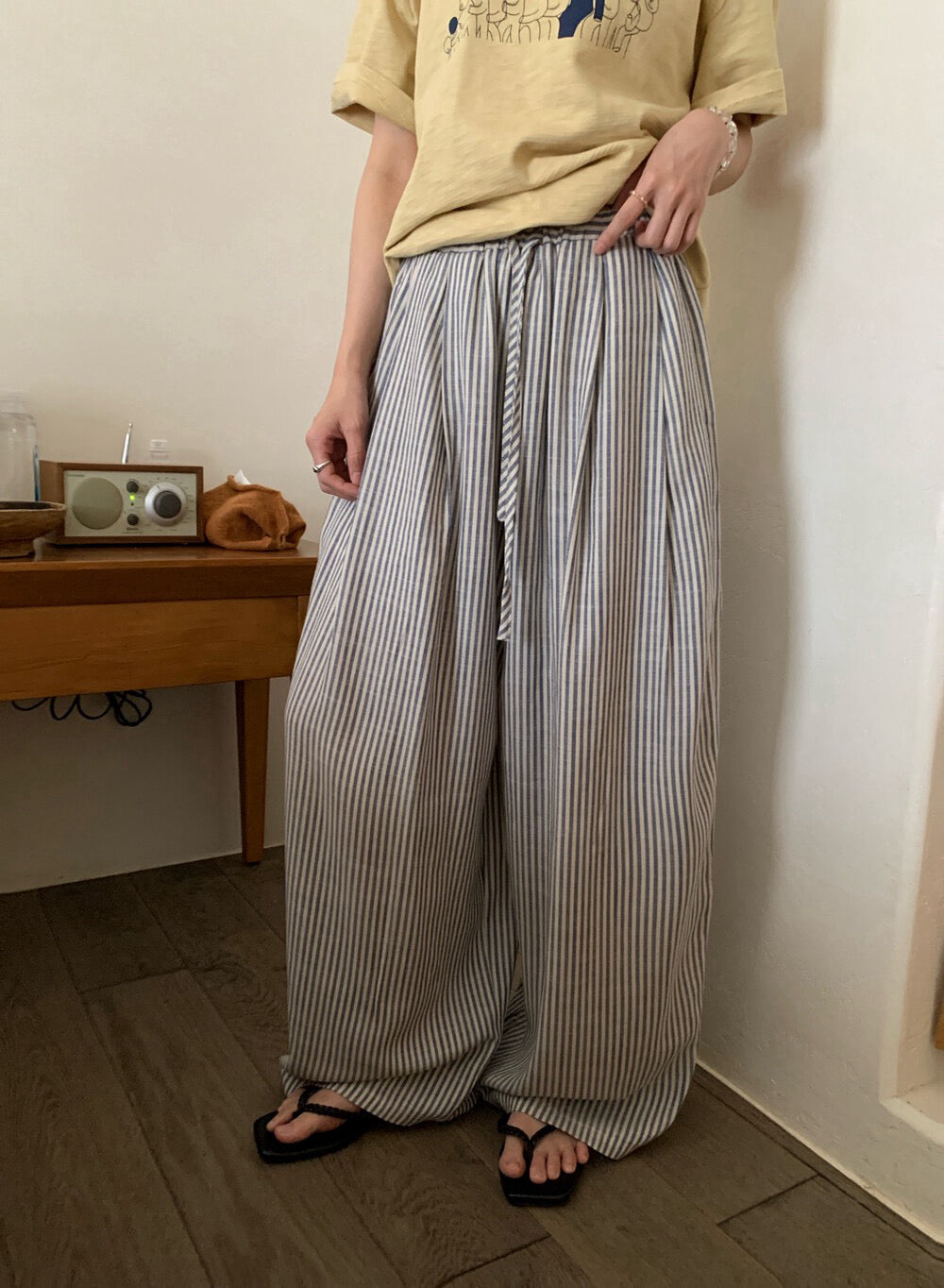 // 慵懶感棉麻直間休閒褲