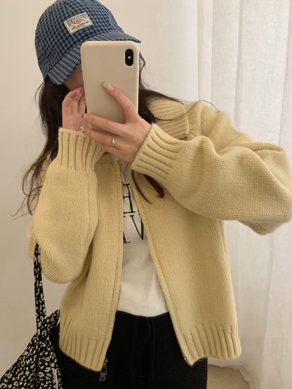 // 直坑紋大翻領上下拉鍊落肩CD