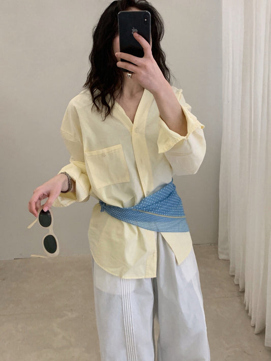 🫗 純棉V領口袋鬆弛感恤衫