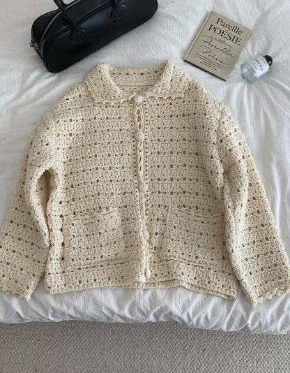 // 重工手工鈎花包扣口袋翻領CD