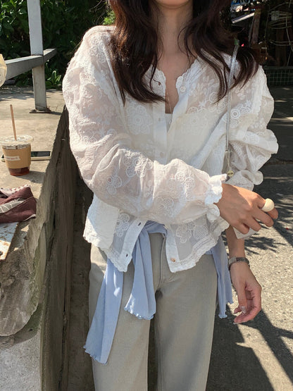 // 法式精緻刺繡花微公主袖BL
