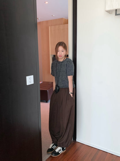 // 粗針織感肌理感5%羊毛短袖NT