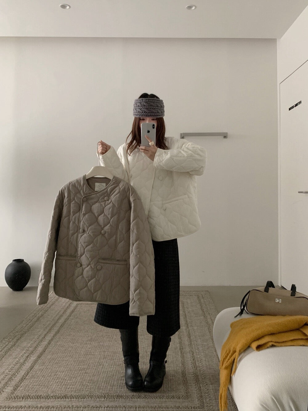 // cutting超美菱格夾棉圓領弧邊外套