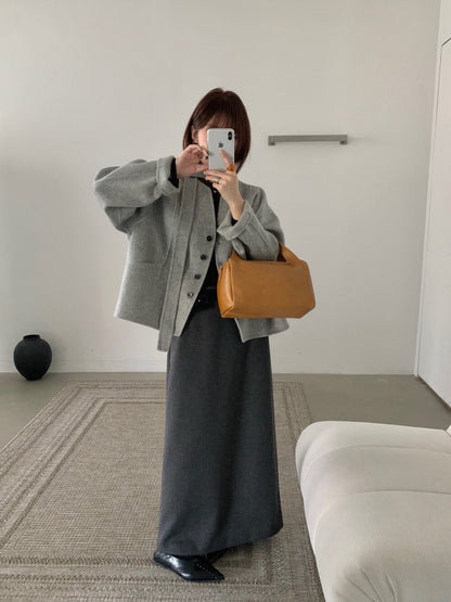 // 100%雙面羊毛handmade小V領連領帶外套