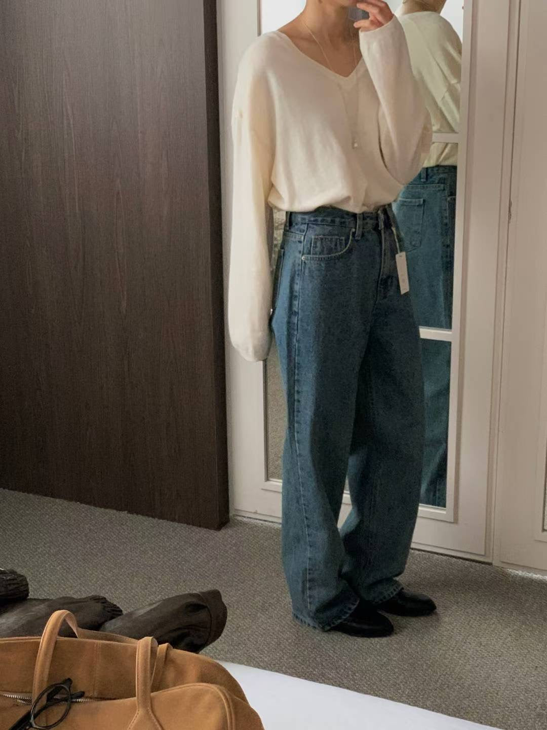 // premium denim全長loose fit牛仔褲