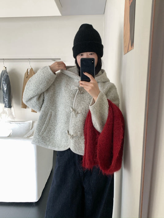 // 10%羊羔毛圈圈絨銀扣連帽外套