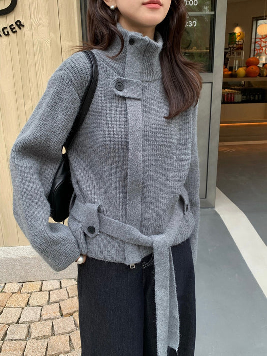 // 氣質滿分軟糯可立領連腰帶CD