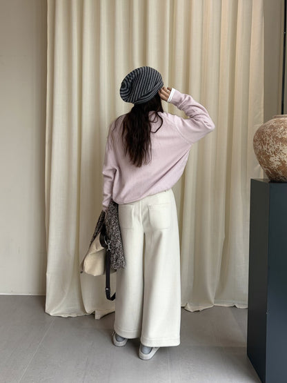 // 小口袋裝飾加絨直腳混羊毛呢褲(連腰帶)