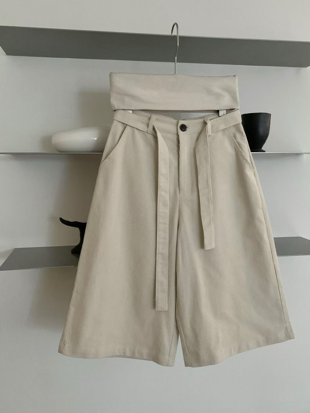 // 五分帥氣連腰帶燈芯絨褲