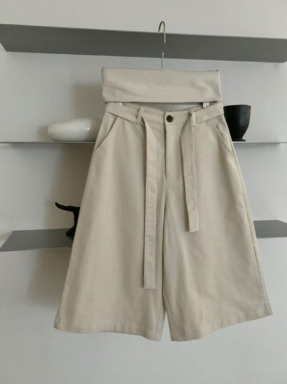 // 五分帥氣連腰帶燈芯絨褲