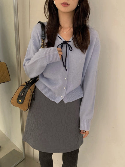 // 100%羊毛縫線蝴蝶結領口開胸NT