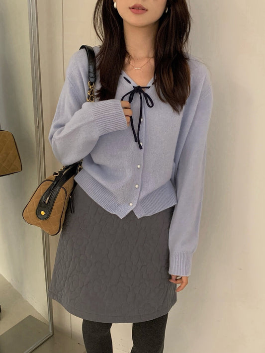 // 100%羊毛縫線蝴蝶結領口開胸NT