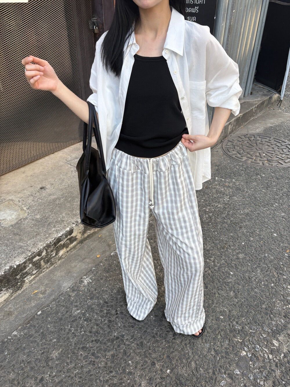 🗞️ 超韓粗褲腳格仔休閒褲