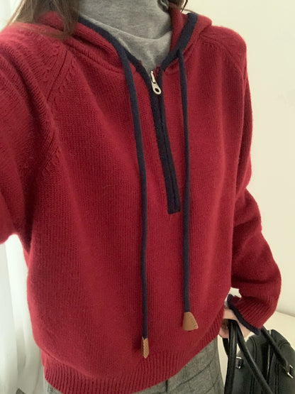 // 30%raccoon撞色邊連帽毛衣