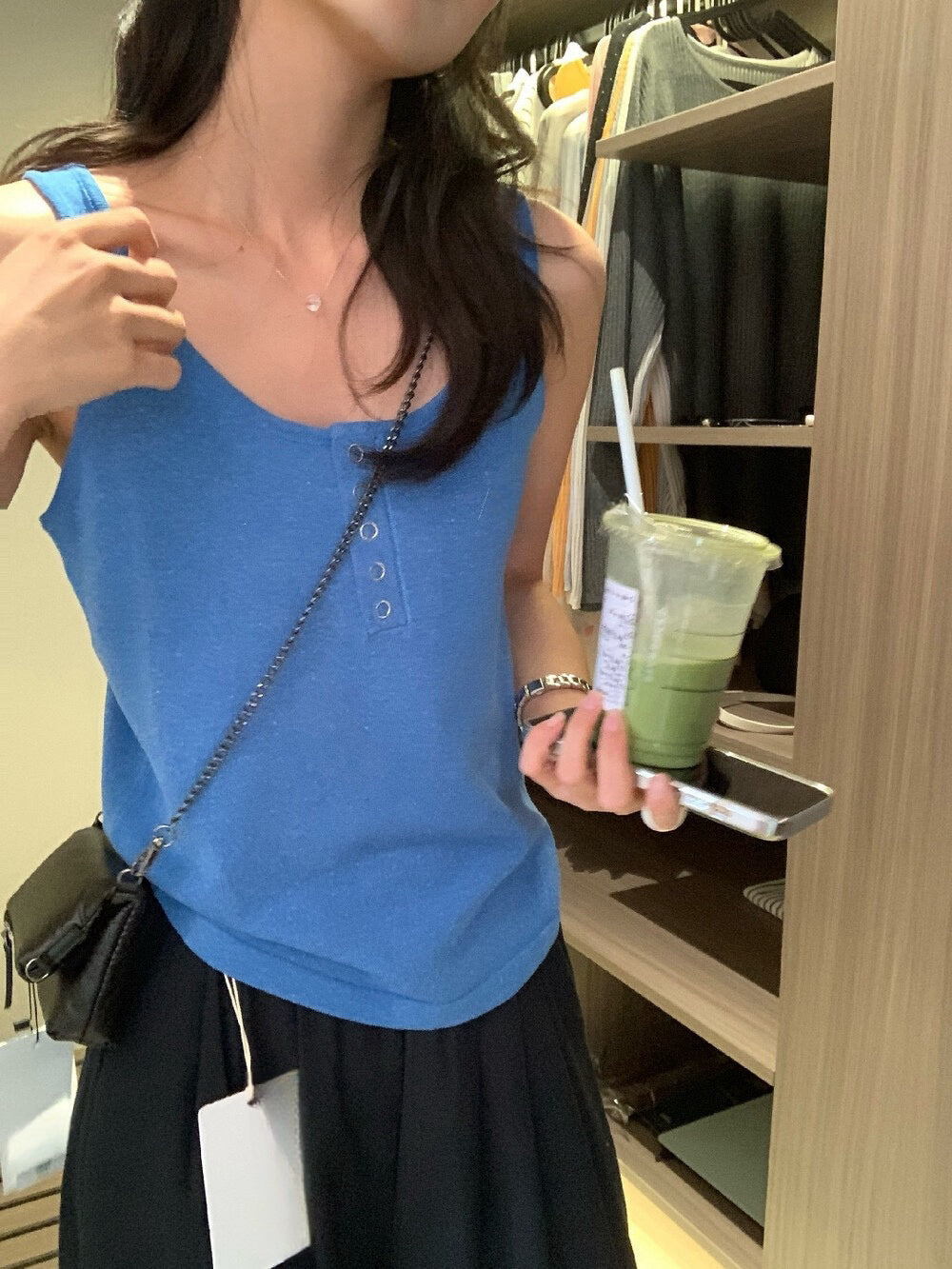 // 天絲麻U領半鈕扣夏天必入背心
