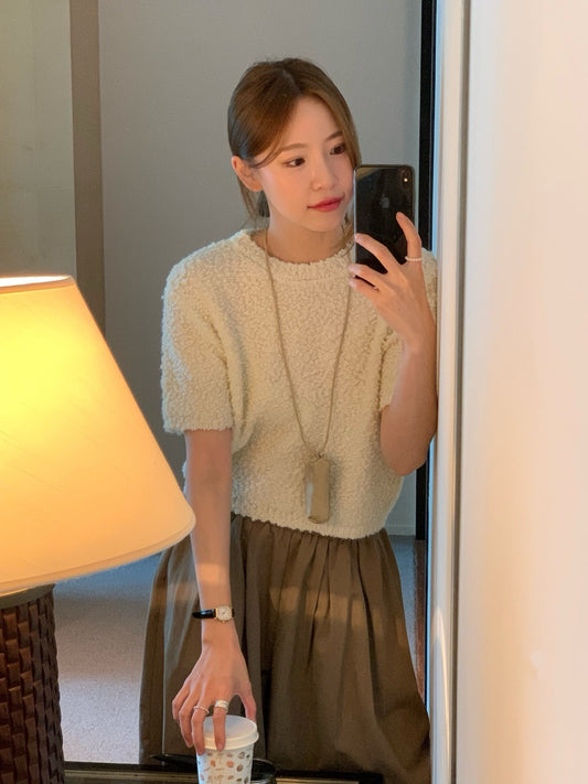 // 粗針織感肌理感5%羊毛短袖NT