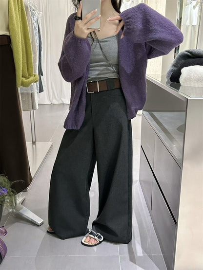 // 褲型完美連腰帶薄呢料褲