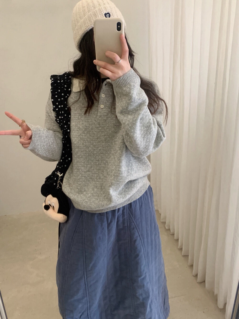 // 100%綿羊毛小心心點點撞色翻領NT