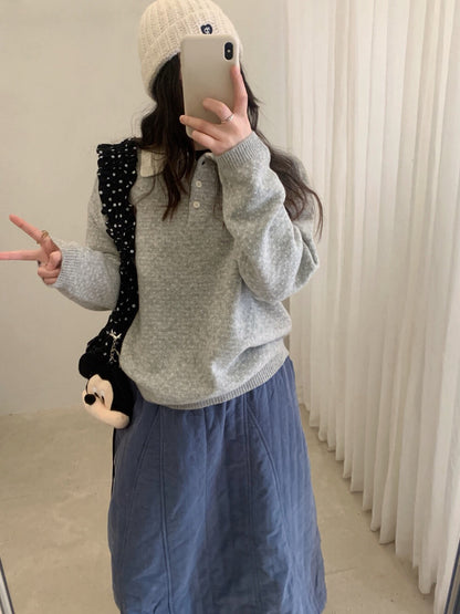 // 100%綿羊毛小心心點點撞色翻領NT