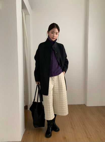 // 100%羊毛小立領排扣連腰帶雙面手工外套