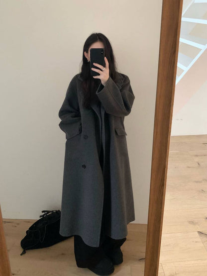 // 100%羊毛氣質可立領長款手工大衣