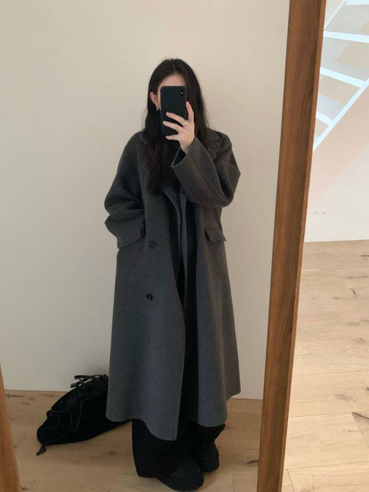 // 100%羊毛氣質可立領長款手工大衣