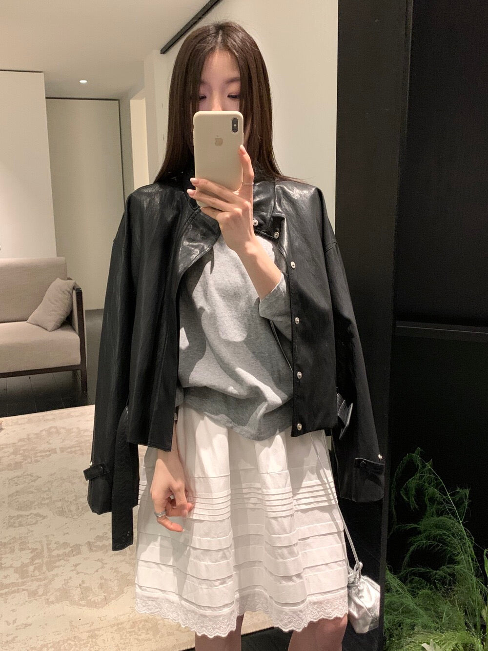 🫘 質感滿分衣擺腰帶立領彷皮外套