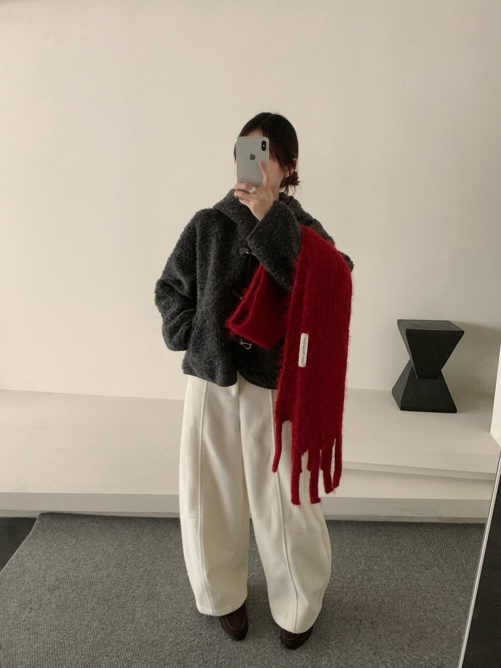 //65%羊毛特別鈕扣羊羔毛連帽外套