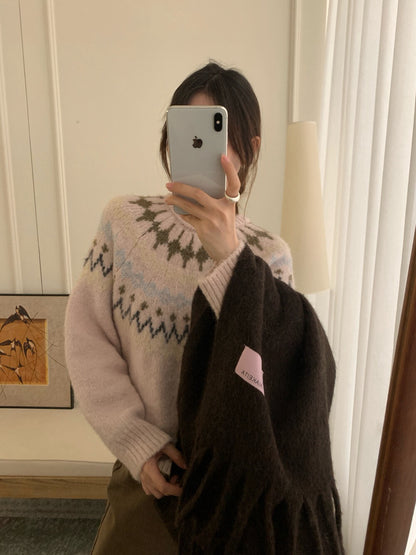 // 20%羊毛聖誕必備花紋圓領毛衣