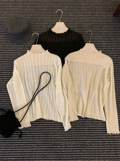 // 10%羊毛木耳邊lace鈎花打底上衣