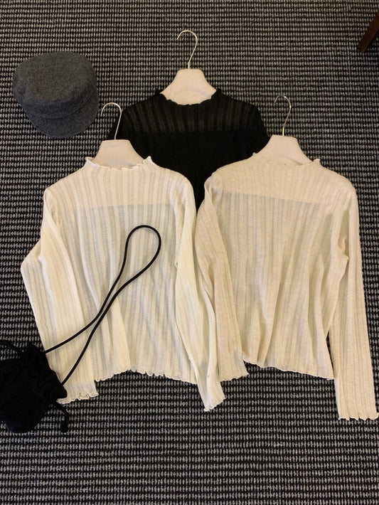 // 10%羊毛木耳邊lace鈎花打底上衣