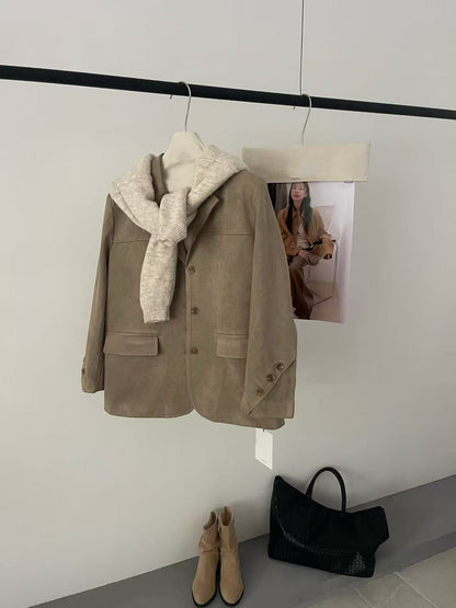 // 復古感超氣質牛皮絨外套