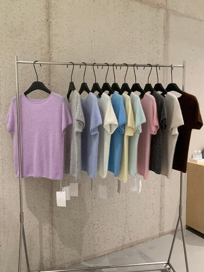 B50 / 必入！顏色極美薄款羊毛拉絨短袖針織上衣(95%wool+5%cashmere)