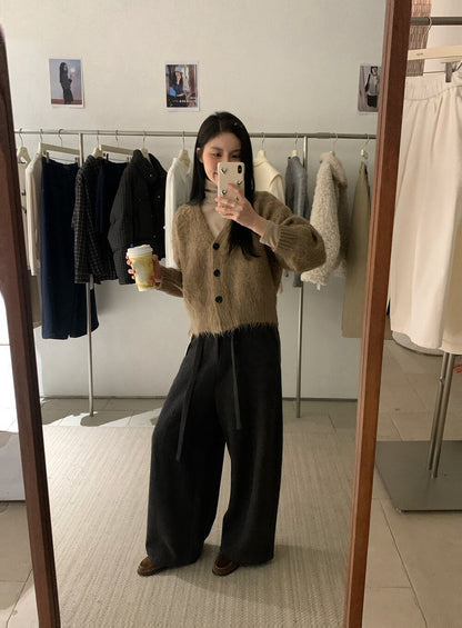 // 復古鈕扣邊拉絨V領CD