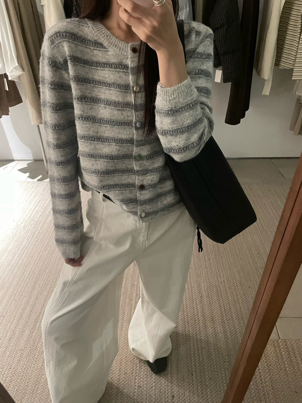 // 8%wool混色鈕鏤空間條CD