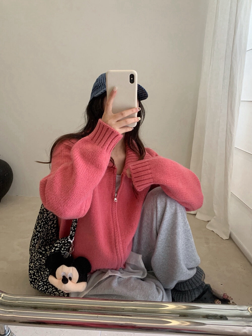 // 直坑紋大翻領上下拉鍊落肩CD