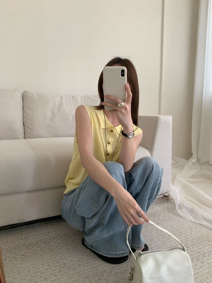 // 天絲麻透氣麻花polo背心針織