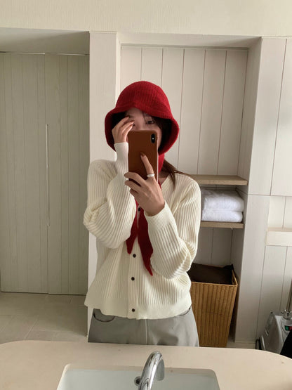 // 溫柔色系經典粗坑紋V領CD