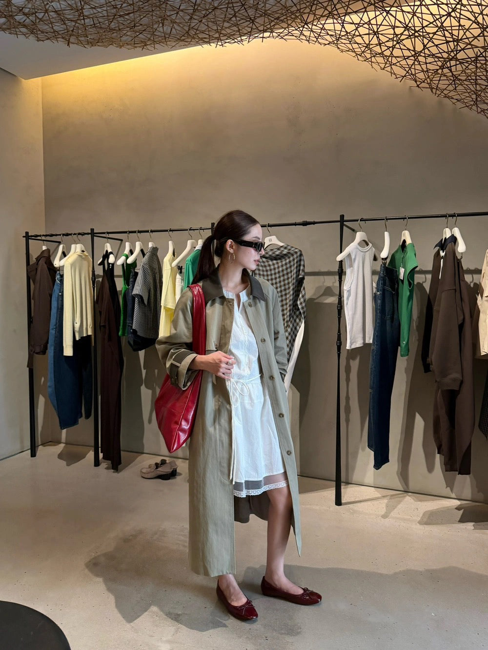 J26 / 撞色翻領復古長款trench coat