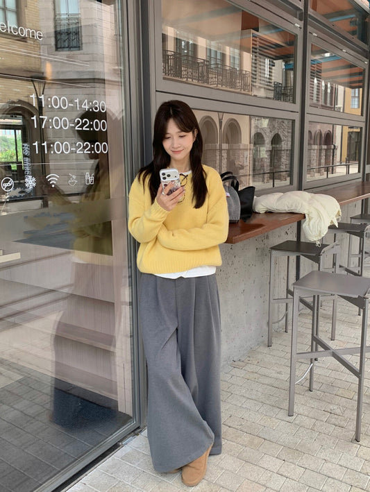 // 壓褶顯瘦加絨闊腳西褲