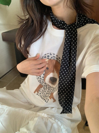 // 可愛頭巾小狗TEE(連領巾)