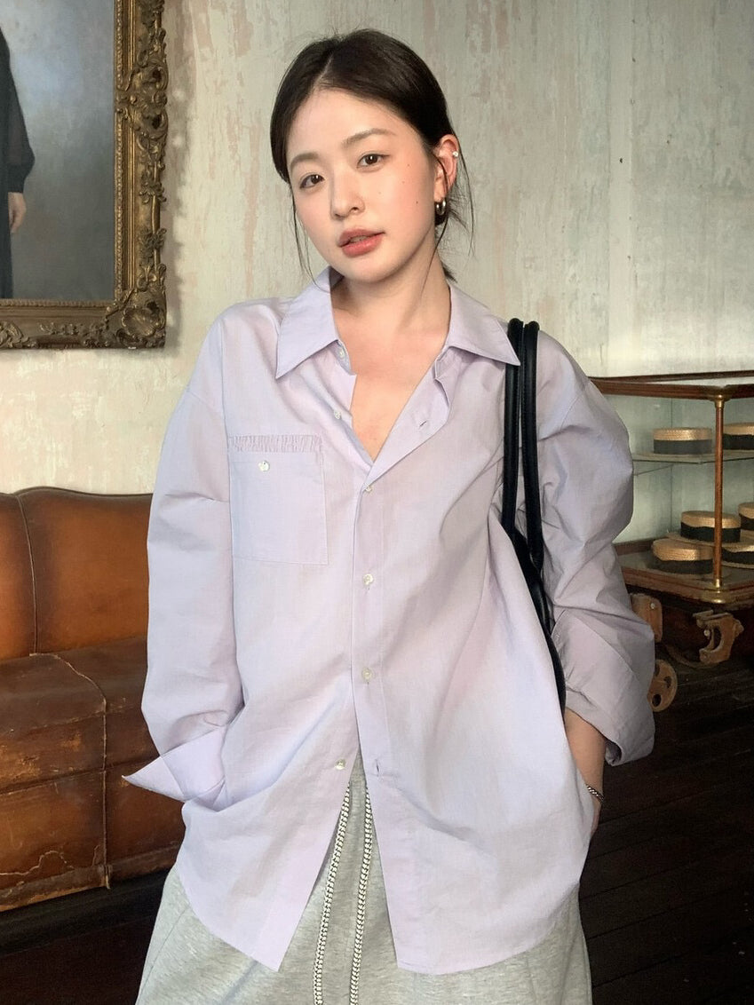 💜 特別口袋設計低飽和度恤衫