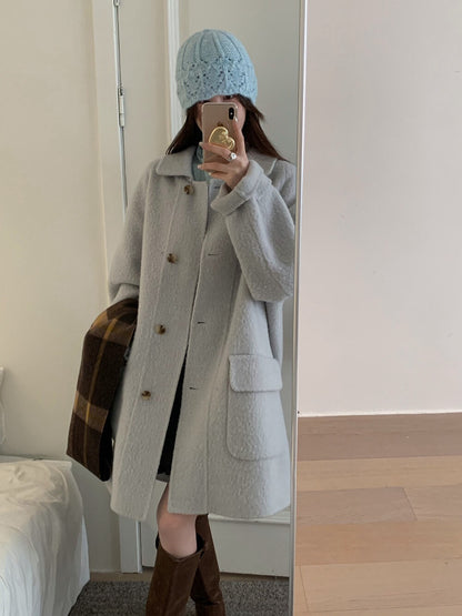 // 10%alpaca+80%wool口袋翻領長長外套