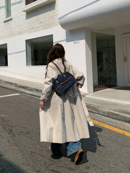 // 背後鈕扣設計翻領長款trench coat