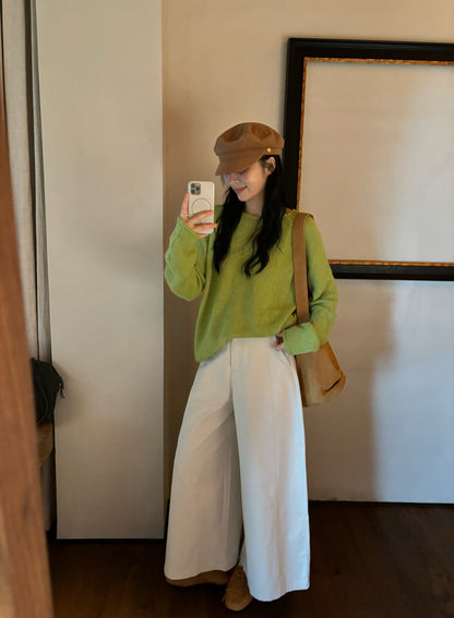 // 超美色系慵懶落肩針織上衣