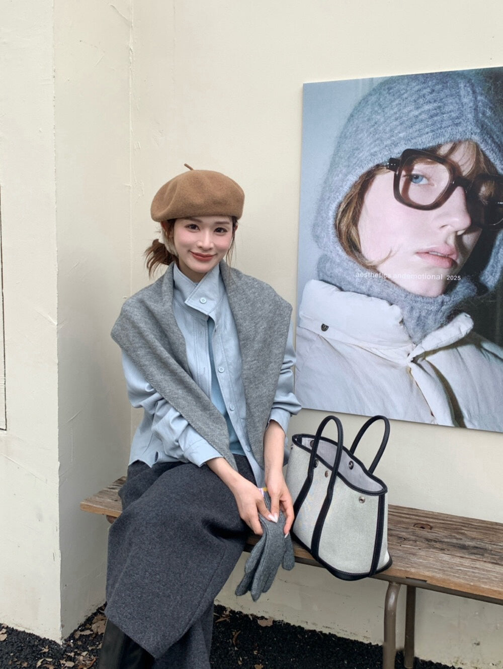 // 立領設計超軟彷皮外套(連披肩)