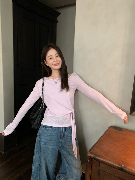 // 親膚lyocell假兩件綁結TEE