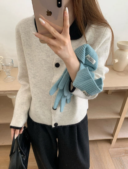 // 10%綿羊毛撞色復古圓翻領CD