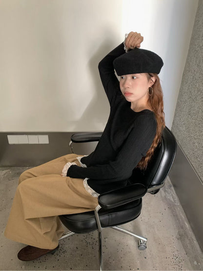 // 絲光羊毛紗線拼接lace邊NT